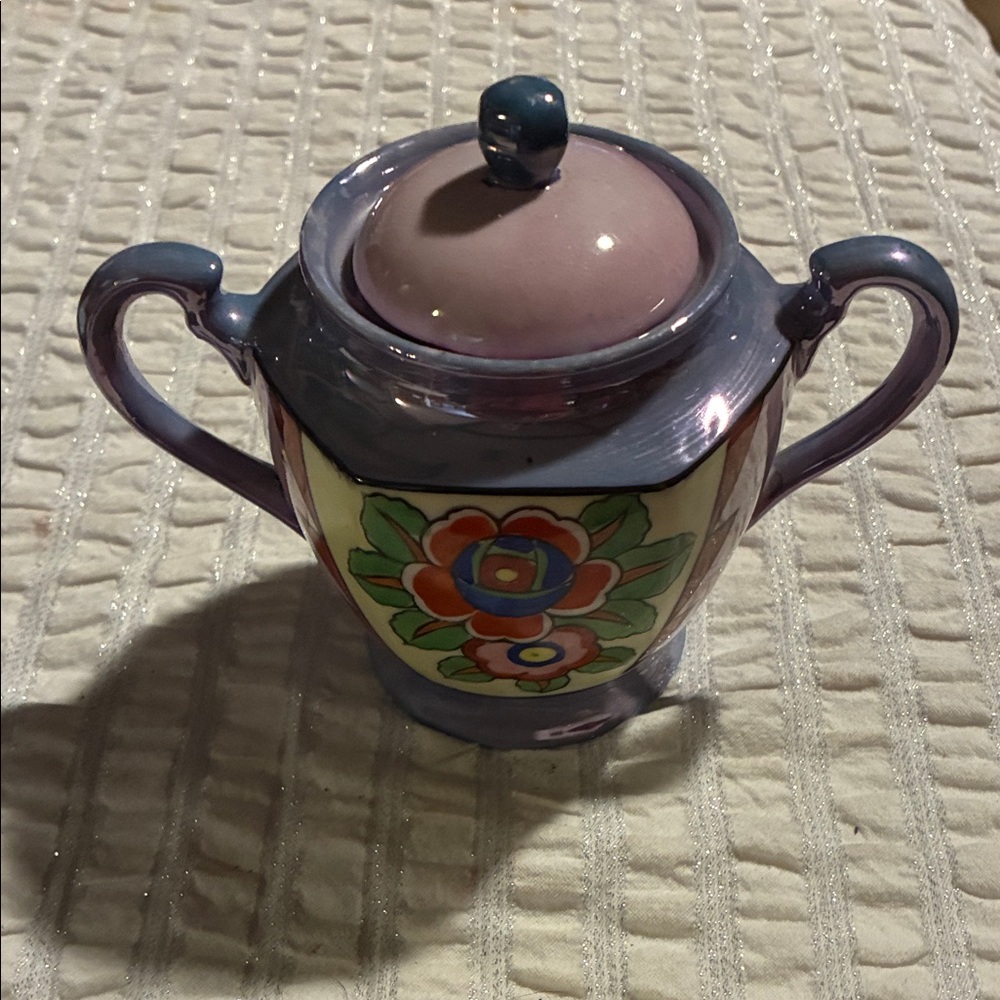 Floral Vintage Ceramic Sugar Bowl with Lid